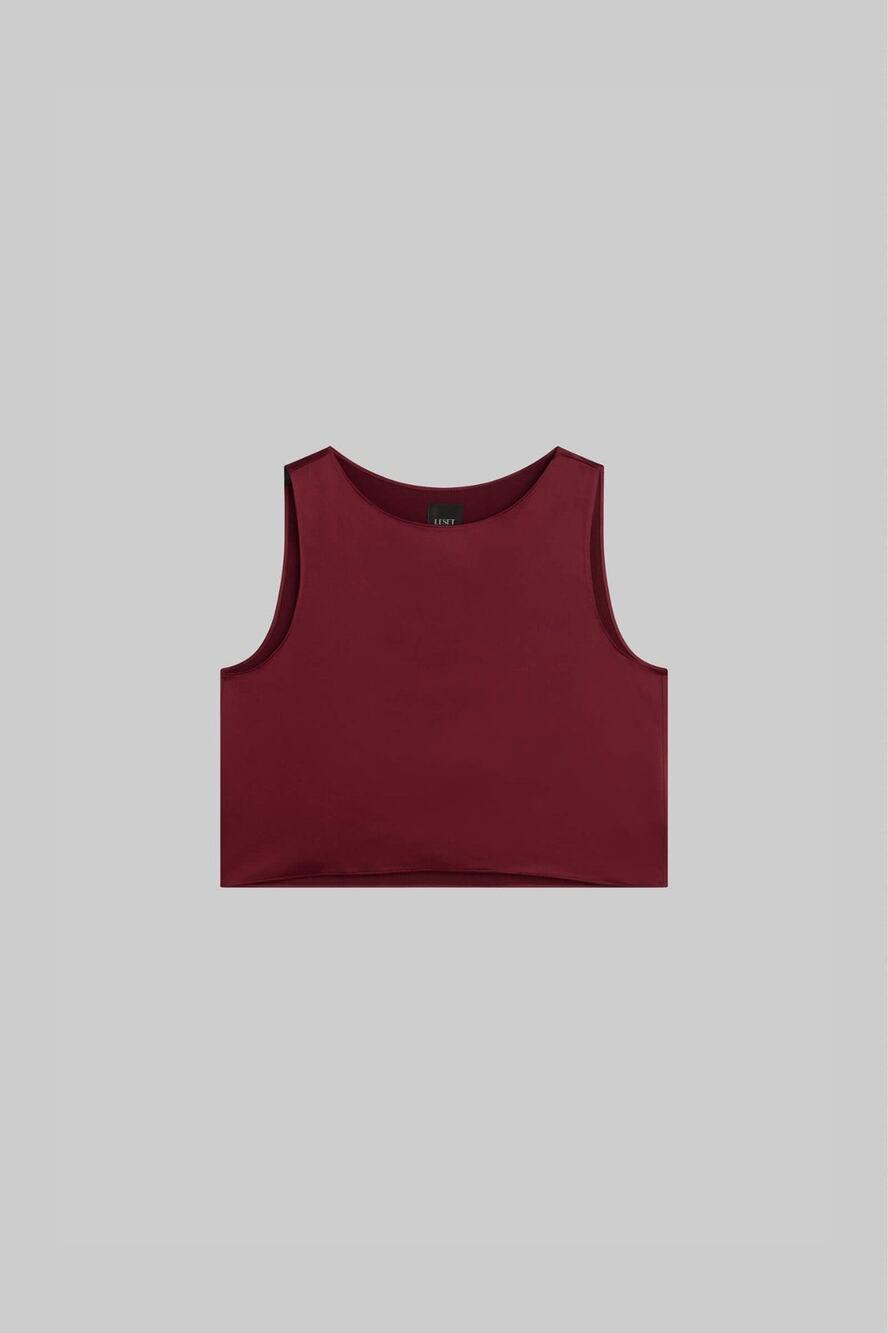 LESET Barb Crop Satin Sleeveless Crew Top - S